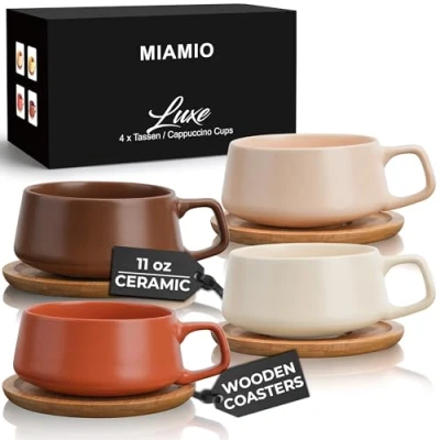 Immagine di MIAMIO 4 tazze da caffè 320 ml/set di e piattini/eleganti moderne in gres set pezzi della collezione Luxe (Classico Pastello)