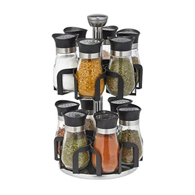Immagine di Relaxdays Portaspezie, Girevole a 360, 12 Barattoli, Organizer in Vetro e Acciaio Inox, HxD 31x18 cm, Argentato/Nero, ABS, Argento, Set da 1 pz