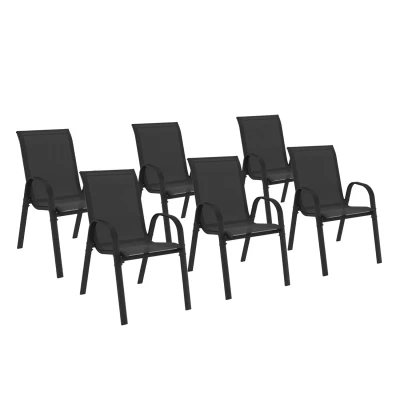 Immagine di IDMarket Set di 6 sedie da giardino in metallo e textilene, impilabili, colore nero