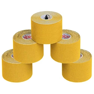 Immagine di ALPIDEX 5 Rotoli Nastro Kinesiologico m x 5,0 cm Tanti Colori E Book Esempi Applicazione Tape Muscolare Cerotto, Colore:Giallo