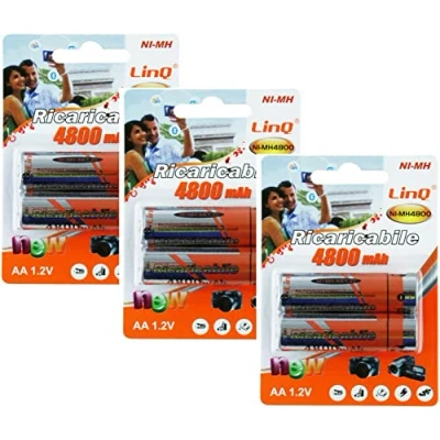Immagine di 6 BATTERIE AA 4800mA STILO UNIVERSALI RICARICABILI NIMH ALTA CAPACITA BATTERIA RICARICABILE NI MH 4800