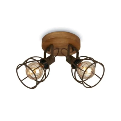 Immagine di Briloner lampada da soffitto retrò con paralume a traliccio, vintage 2 luci, attacco E27 max. 25 watt, paralumi regolabili, spot rustico in acciaio, marrone.