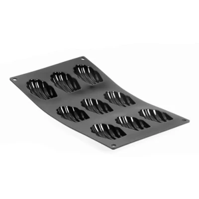 Immagine di De Buyer Moulflex Standard Stampi in Silicone per Madeleines, Lunghezza cm 7.5, 1966.01, Nero, 17.5 x 30