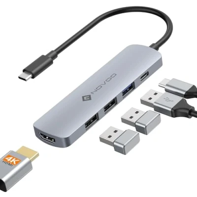Immagine di NOVOO Hub USB C con HDMI 4K, PD da 100W, 3 Porte dati A Dock 5 Gbps Adattatore per iPhone 15/15 Pro, MacBook Pro/Air M1 M2, iPad Surface, XPS, Thinkpad, Galaxy e Di più