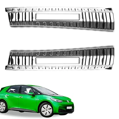 Immagine di Shop4EV Compatibile con Volkswagen VW ID.3, protezione paraurti in acciaio inox, per bagagliaio, bordi, set da 2 pezzi, colore argento
