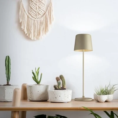 Immagine di Lightbox lampada da tavolo LED interni ed esterni 37 cm / 23 di altezza, Ø 10 per color cappuccino con touch dimmer mobile/wireless ricaricabile via USB