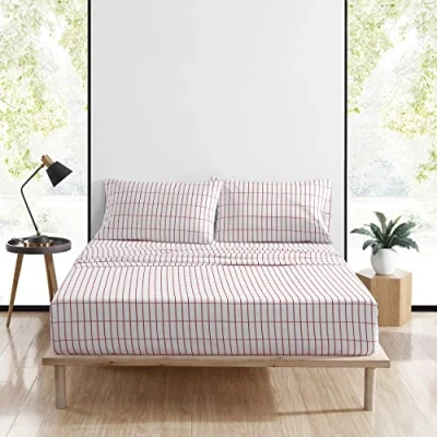 Immagine di Marimekko Set di lenzuola per letto matrimoniale, in percalle cotone, fresco e fresco, leggero traspirante (Pieni Tiiliskivi Red, Queen)