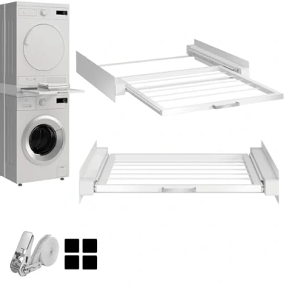 Immagine di Hd Line Telaio intermedio universale, sistema di sospensione, per lavatrici e asciugatrici, con vano estraibile, ammortizzante antiribaltamento, dimensioni (60 x 54 10 cm, fino a 15 kg)