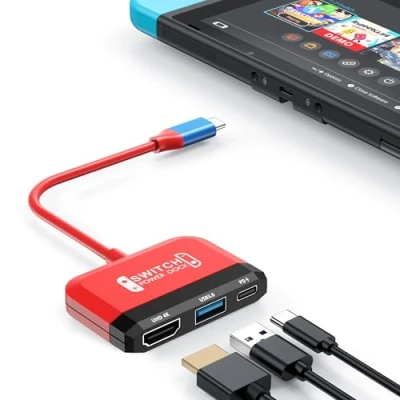 Immagine di Switch Dock per Nintendo Switch/OLED, 3 in 1 TV Adattatore con 4K HDMI, USB 3.0 Port, Type C 100W PD, Portable Docking Station Travel Switch/Switch OLED (blu e bianco)