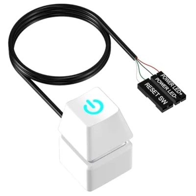 Immagine di Interruttore di Alimentazione per Computer Desktop, Pulsante Accensione PC, Esterno PC con Luce LED, Cavo Prolunga da 1,8 M (Bianco)