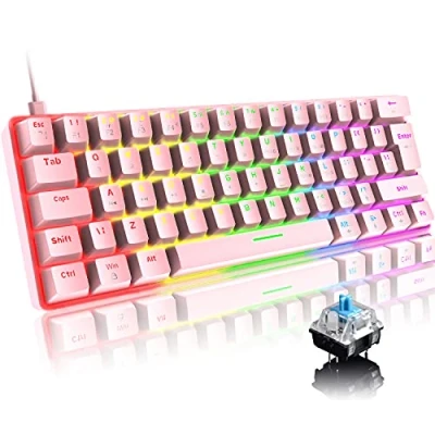 Immagine di FELiCON x ZIYOU LANG T60 Tastiera da gioco meccanica al 60%, Gaming Cablata Type C, Compact 62 Tasti, 19 RGB Rainbow Chroma Retroilluminato, Red Switch Mechanical Keyboard per PC Mac Rosa