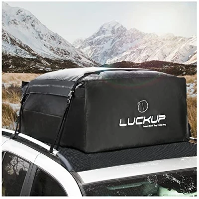 Immagine di SMONTER Borsa portatutto per tetto auto, 100% impermeabile, 520 L, durevole, compatibile con tutte le auto o senza barre, 4 cinghie ampie e resistenti fibbie, colore: nero