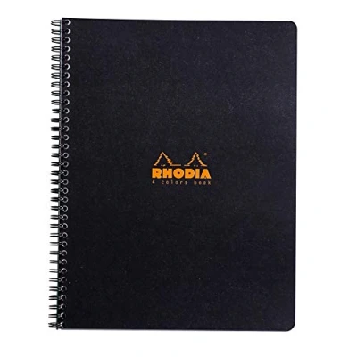 Immagine di Rhodia 19320C Quaderno a spirale 4ColorsBook A4 + (21x31,8 cm), 160p staccabili, 4 fori, quadretti 5x5 con margine e cornice, carta Clairefontaine bianca 80 g/m², copertina arancione o nera