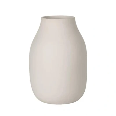 Immagine di blomus vaso COLORA L in gres, Moonbeam, realizzato a mano, da tavolo elegante e decorativo, accessorio per la casa salvaspazio (H/L/P: 20 x 14 cm, 65705)