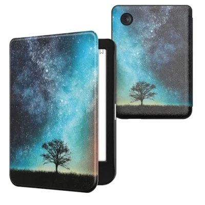Immagine di kwmobile Custodia eReader Compatibile con Kobo Clara BW/Colour Cover eBook Reader Flip Case blu/grigio/nero Natura e spazio