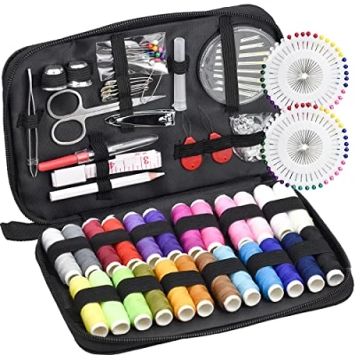 Immagine di Kit Cucito, Set Cucito Casa con 130 Pezzi Accessori Cucire 24 Bobine di Filo 1 Pacco 30pz Aghi da Cucire, Perle e Perni etc