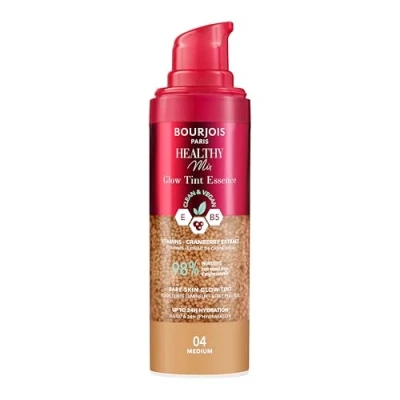 Immagine di Bourjois Healthy Mix, 04 Medium, Glow Tint Essence, Effetto Filtro Pelle Nuda, Finish Luminoso, Idratante Colorato, Texture Rinfrescante, Formula Vegana e Clean, 30 ml