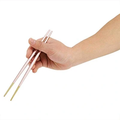 Immagine di Set di bacchette in acciaio inox posate giapponesi oro(rosa)