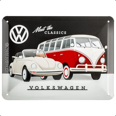 Immagine di Nostalgic Art Targa Vintage Volkswagen VW Meet The Classics Idea regalo per i bus VW, in metallo, Design retro decorazione, 15 x 20 cm