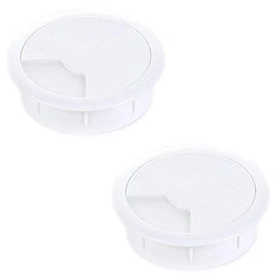 Immagine di sossai® Passacavo con guarnitura per scrivanie, uffici &amp; piani da lavoro Set 2 KDM2 Colore: bianco Diametro: 60 mm Materiale: Plastica (Made in EU)