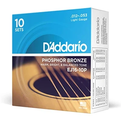 Immagine di D&#039;Addario Corde Chitarra Acustica per EJ16 10P Set EJ Phosphor BRZ RND WND, 12 53