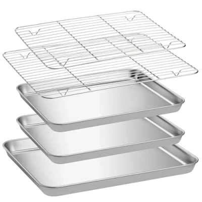 Immagine di Navaris Teglie per Impanatura in Acciaio Inox Kit Completo con 3 Misure Vaschette Impanare Infarinare Cuocere Set 3X Teglia da Forno Rettangolare