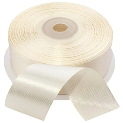 Immagine di AERZETIX C55639 Rotolo di nastro raso satinato 25mm x 25m colore crema striscia imballaggio regalo decorazione matrimonio compleanno festa in poliestere