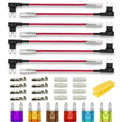 Immagine di Gebildet 8pcs 12V 24V ATM Portafusibili a Lama con 16AWG Filo,Piccolo Dimensioni ADD Circuit Fusibili Tap,con 6pcs Lama(3A/5A/7.5A/10A/15A/20A) e Estrattore di