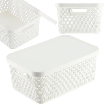Immagine di KADAX Cesto portaoggetti con coperchio, scatola in plastica, contenitore moderno fori di ventilazione (4,5 l, bianco)