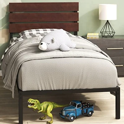 Immagine di Zinus ri letto 100 x 200 cm Altezza 31 con spazio sotto il Telaio sostenibile in bambù e metallo testa a doghe marrone nero