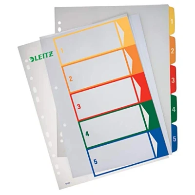 Immagine di Leitz 12910000 Numeric Tab Indice Polipropilene (PP) Blu, Verde, Rosso, Giallo intercalare Divisori (Numeric Indice, (PP), Arancione, Giallo, A4, 255 mm, 2 mm)