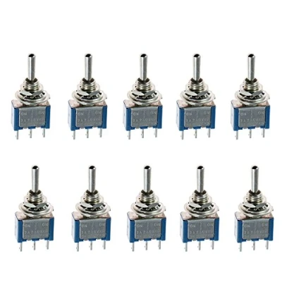 Immagine di Mintice 10 Pezzi On Off Mini Miniatura Momentaneo Interruttore a Levetta in Metallo Cruscotto Precipitare Spdt 3 Posizione Terminale Saldare Blu