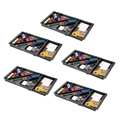 Immagine di STEY ACCESORIOS Vassoio estensibile per Cassetto della scrivania in plastica riciclata 32,845,2x22,5x2,5 cm Si Adatta a Qualsiasi Misura di Nero Made EU (5 Unità)