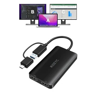 Immagine di KOZYC USB 3.0 to HDMI Splitter Extended Display Dual Monitors, A/C Adapter 4K@30Hz+1080p@60Hz Compatible with MacBook/MacBook Pro Air Dell (MST Support MacOS/Windows)
