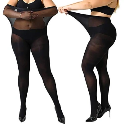 Immagine di Manzi Collant da donna contenitivi e ultra morbidi, per taglie forti, 2 paia Nero (semi trasparente) XXXX Large