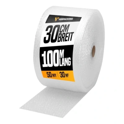 Immagine di verpacking pluriball 100 m di lunghezza spessore e larghezza selezionabili, materiale per imballaggio scatole cartone (1 rotolo 30 cm x m, 50 my)