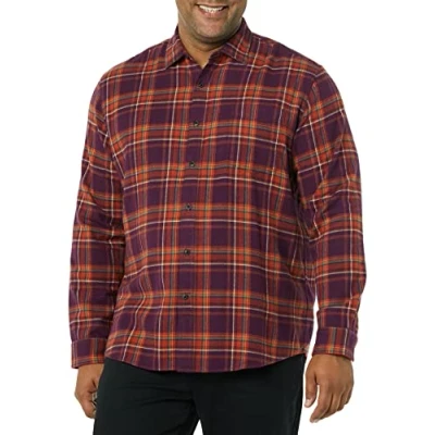 Immagine di Amazon Essentials Camicia in Flanella a Maniche Lunghe (Disponibile Taglie Extra Forti) Uomo, Prugna Motivo Scozzese, XS