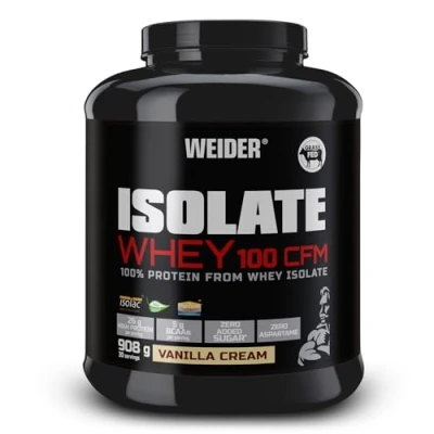 Immagine di Weider Isolate Whey 100CFM (908g) Gusto Crema di Vaniglia, 26g Isolato Proteine del Siero Latte/porzione, Con Enzimi, Senza Zuccheri Aggiunti, imballaggio 50% Riciclato e 100% Riciclabile