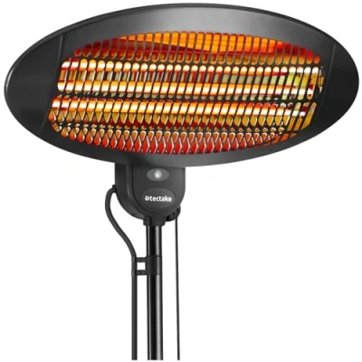 Immagine di tectake® Riscaldatore a infrarossi, 2000W, Lampada Riscaldante Regolabile in Altezza, per Interni ed Esterni, Infrarossi Riscaldante, 3 Livelli di Potenza, Protezione Anti Ribaltamento Nero