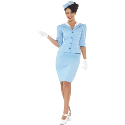 Immagine di SMIFFYS Costume da hostess, blu, con giacca, finta camicia, cappello e guanti