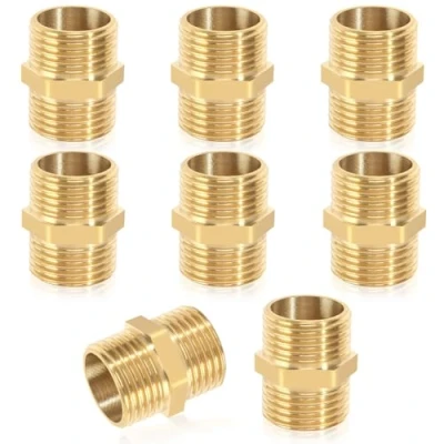 Immagine di doppio nipplo da 1/2 pollici (diametro 20 mm), 8 pezzi in ottone filettatura esterna esagonale 1/2&quot;, ottone, raccordo filettato per riscaldamento impianto di acqua potabile, adatto