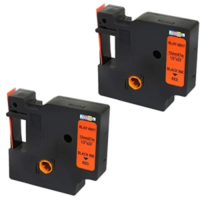 Immagine di 2x Nastro per Etichette compatibile DYMO 45017 S0720570 Nero su Rosso 12mm x 7m LabelManager 160 210D 220P 260P 280 360D 420P 500TS PnP MobileLabeler LabelPoint LabelWriter 450 Duo