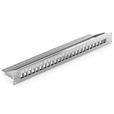 Immagine di deleyCON 24 Porte Patch Panel Pannello Modulare per Moduli Keystone 1HE (1U) 19 Pollici Montaggio Rack CAT5 CAT6 CAT7 CAT8 Compatibile LAN Rete Grigio