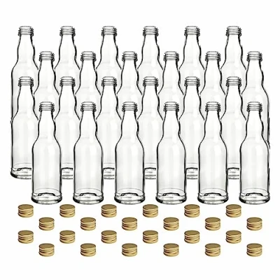Immagine di gouveo set 24 bottiglie in vetro 200 ml tonde con tappo a vite oro bottigliette per liquore, succo, aceto e olio (FKT200G)