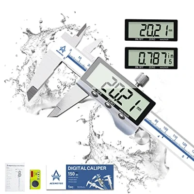 Immagine di Calibro Digitale,ACEMETER a Corsoio 150mm Precisione Micrometro in Acciaio Inox Calibri Elettronico con Ampio Display LCD Digital Caliper per Misurzione Esterna,Interna, Profondità e di Passo