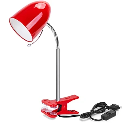 Immagine di Aigostar Lampada da Lettura con Pinza, Scrivania Vintage Clip,Compatibile LED Lampadinea a Modello E27,Max. 11W,Lampadina non Inclusa,Con Metallo Braccio Regolabile e Cavo,Rosso