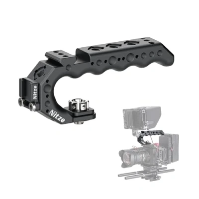 Immagine di Nitze Maniglia Superiore per Camera con Perni di Posizionamento, Top Handle Guida NATO Integrata, Adattatore Cold Shoe e Fori Montaggio Multipli (Stinger Handle) PA28 BK