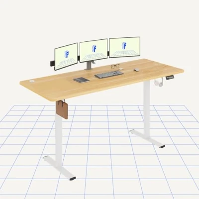 Immagine di FlexiSpot Scrivania elettrica regolabile in altezza, 200 x 80 cm, controllo manuale con memoria, rialzabile per computer, ufficio e casa (acero)