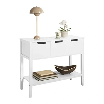 Immagine di SoBuy Consolle ingresso Tavolino da soggiorno Mobiletto con cassetti salvaspazio Bianco 93x33x79cm, FSB51 W