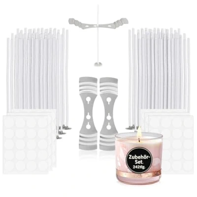 Immagine di com four® Set per Realizzare Candele Fai da Te di Accessori 242 Pezzi stoppini Candele, Porta e Adesivi (242 Accessori)